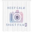 thumbnail image 3 of Keep Calm Shower Curtain, Shoot Film Text with Artistic Camera in Pastel Tone, Fabric Bathroom Set with Hooks, 69"W X 84"L Extra Long, Ceil Blue Pale Pink Pale Ceil Blue White, by Ambesonne, 3 of 3