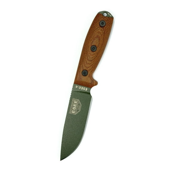 ESEE Knives ESEE-4 3D Fixed Blade Knife 4.1" Drop Point 1095 Olive Drab Blade Micarta Handle Natural