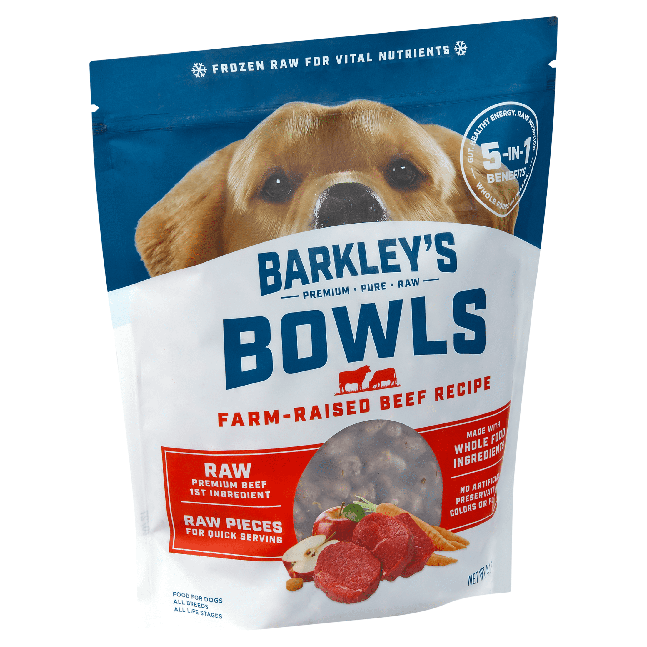 Barkley's Bag Frozen Easy To Digest Beef Bowl. Instant Quick Frozen. 4LB Reclosable Bag
