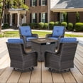 thumbnail image 3 of POCASSY Patio Furniture Set with 30" Propane Fire Pit Table, Patio Swivel Rocking Glider Chairs Set of 4 with Brown Wicker and Square Firepit Table for Garden Balcony Porch - Brown/Blue, 3 of 13