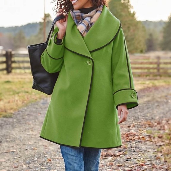 IUYRTFE Women's Tweed Coat, 100% Polyester Regular Fit Button Front Long Sleeve for Fall Winter Casual Daily Wear