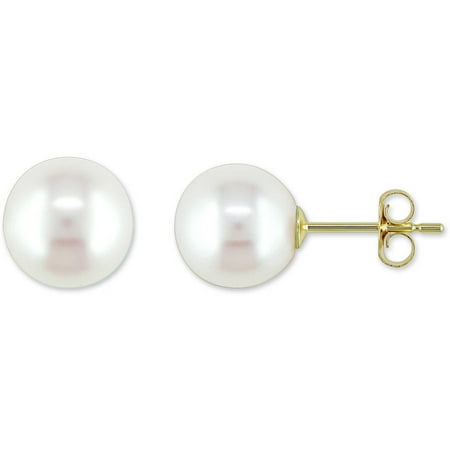 Miabella 10kt Yellow 8-8.5mm Freshwater Cultured Round White Pearl Stud Earrings