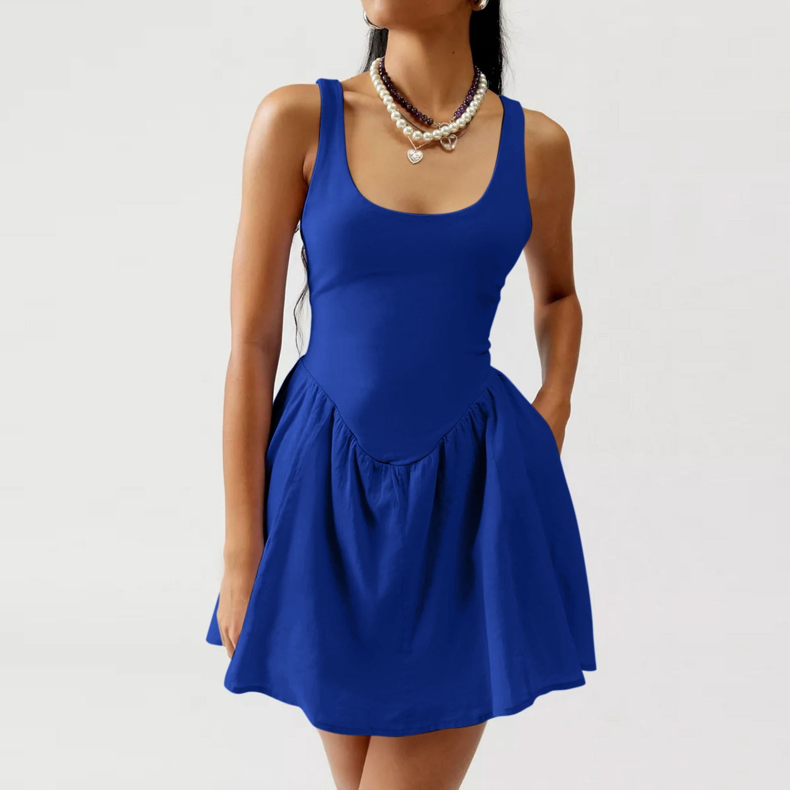 Women's Summer Athletic Tennis Dress with Built in Shorts Square Neck Workout Exercise Active Golf Dresses with Pockets