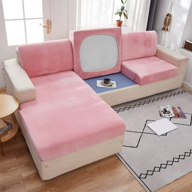 Housse de Coussin de Siège de Sofa en Velours Doux 2024 - Housse de Sofa Extensible Antidérapante Housses de Coussin de Canapé pour Sofa Sectionnel Housse de Coussin de Sofa en L Protection de Meuble (Gris Grand Simple Mer