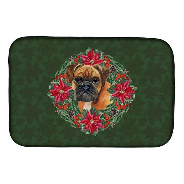 Carolines Treasures CK1506DDM German Boxer Poinsetta Wreath Dish Drying Mat