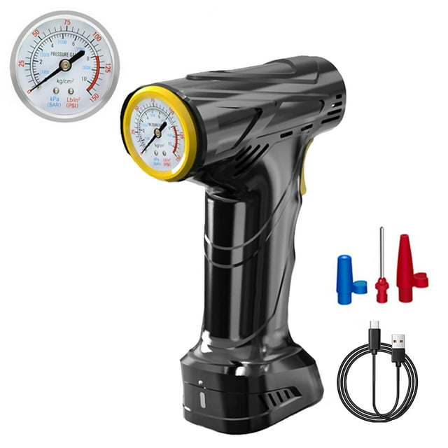 Wireless Handheld Air Compressor with 6000mAh Battery - Portable Car/Motorcycle/Bicycle Tire Inflator, Mechanical Pressure Gauge, LED Light, 120W Powerful Pure Copper Motor, ABS Construction, 3