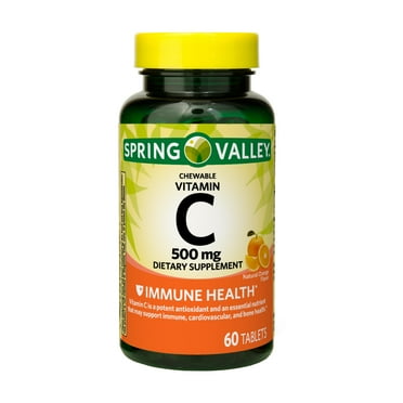 Spring Valley Vitamin C Dietary Supplement Chewable Tablets, Orange Flavor, 500 mg, 60 Count