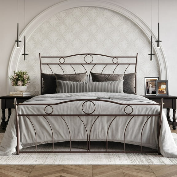Home Design Shelby Twin Metal Bed Frame for Adults, Brown, Classic Headboard and Footboard Design, Sturdy Frame, Easy Assembly