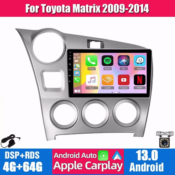 For Toyota Matrix Radio 2009-2014 Android 13 Car Stereo 9" Touchscreen Wireless Carplay Android Auto GPS Navigation with Reverse Camera 4G RAM 64G ROM