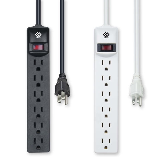 OSKOS Power Strip, 6 outlets, 6FT Extension Cord, UL Listed, 2 Pack, 15A Circuit Breaker, Wall Mountable.