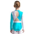 thumbnail image 4 of TTAO Kids Girls Sparkly Gymnastics Dance Leotard Long Sleeve Color Block Bodysuit Biketard Unitard Jumpsuit Activewear Blue Green 16, 4 of 5