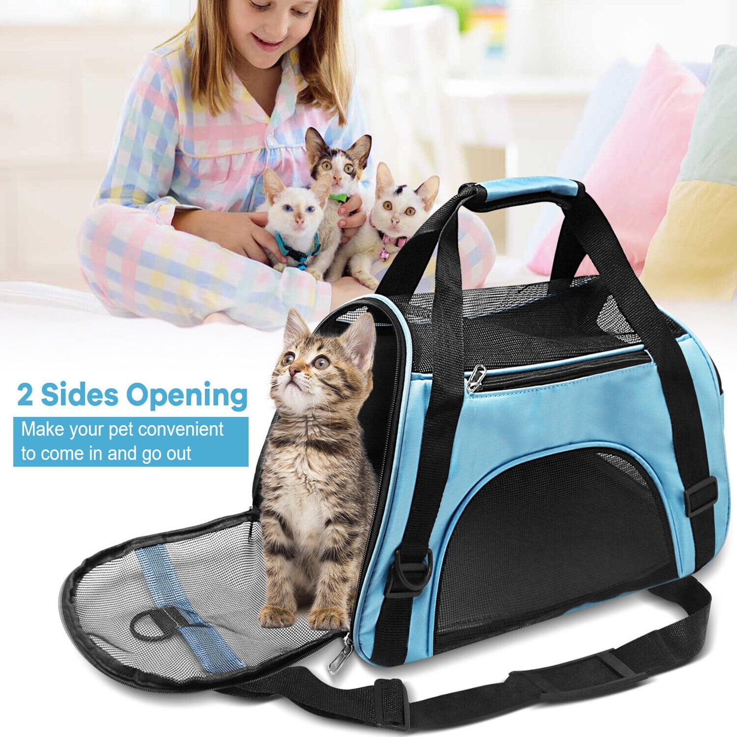 Cat Carrier, Pet Carrier for Large Cats 15.5bs, Dog Carrier for Small Dogs,  Collapsible Cat Bag Carrier for Travel & Car, Black 