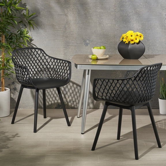 YIYADO Poppy Chair Outdoor Dining Chair Set of 2, Weather-Resistant Patio Lounge Chair Black