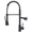Black, variant on WSA Spring Kitchen Faucet with Pull Down Sprayer High Arc 360° Swivel Double Spouts Single Handle Single Hole Stainless Steel Kitchen Sink Tap for Farmhouse RV Bar Laundry Sink (Silver)