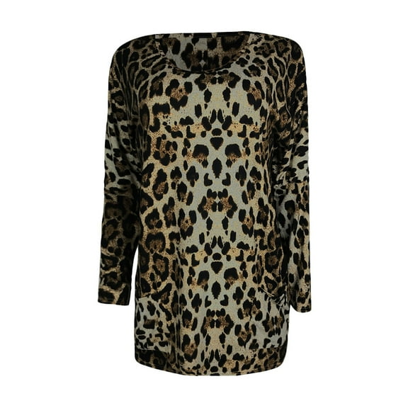 LEAVINGSUO Fall Winter V Neck Long Tops for Women, Womens Tops Women Casual Fashion V-Neck Leopard Print Pocket Blouse Long Sleeve Tops