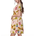 thumbnail image 2 of Balery Hamburger Pizza Vestidos sueltos de manga corta para mujer, vestidos de verano 2025, vestidos casuales de corte A con vuelo., 2 of 6