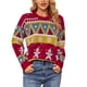 thumbnail image 1 of Suéter de punto navideño para mujer, cuello redondo, patrones de muñeco de nieve, estampado informal, suéter rojo L, 1 of 6