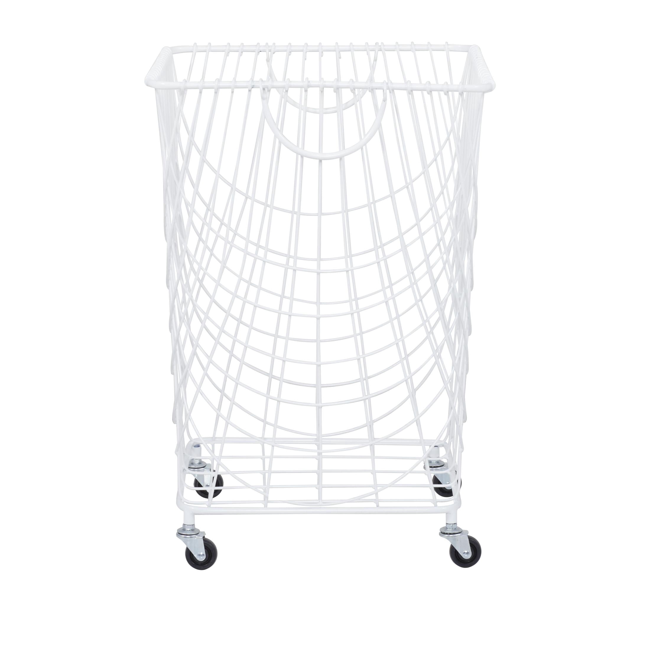 DecMode Industrial White Metal Rolling Laundry Basket, 17"W x 24"H