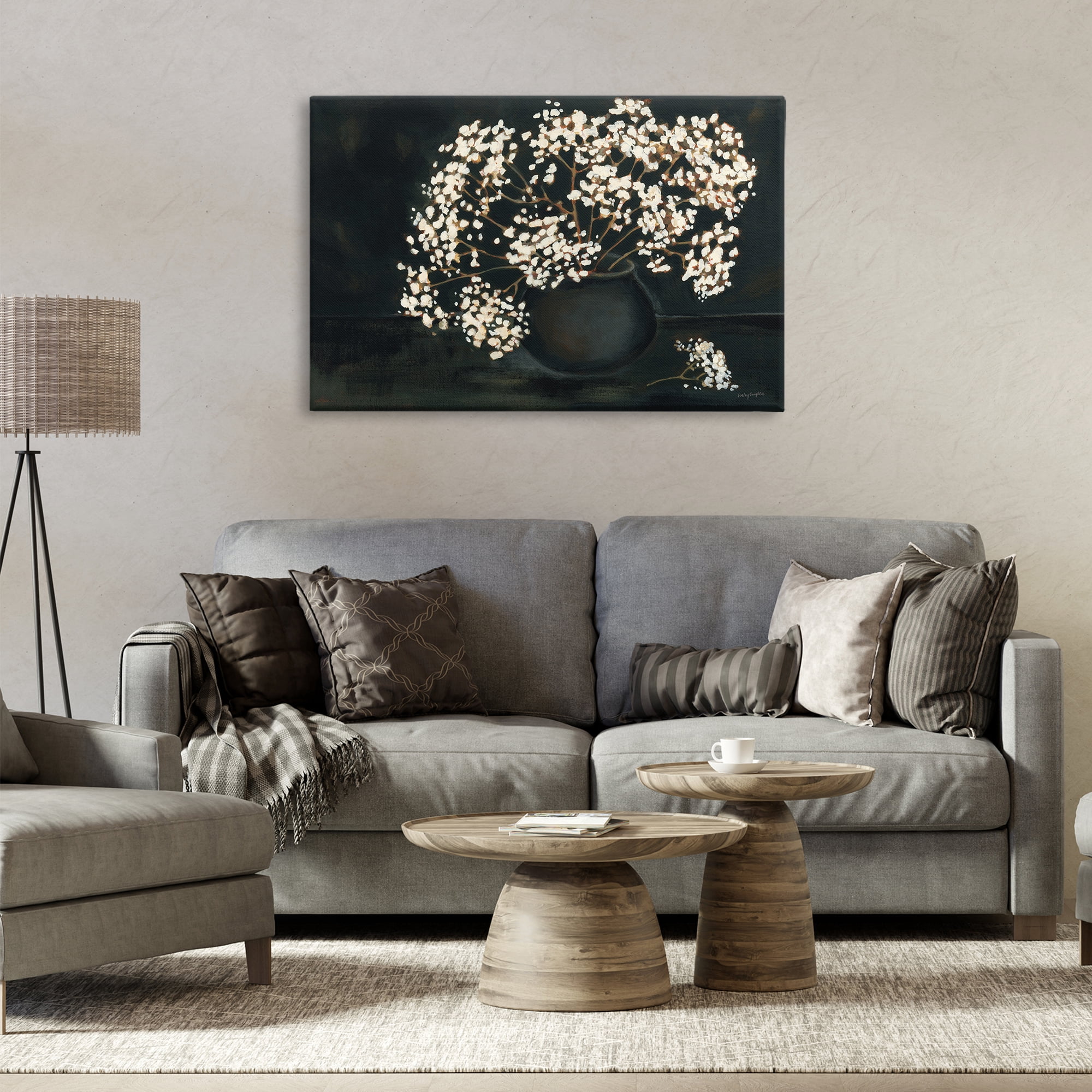 Stupell Industries Baby's Breath on Black Botanical & Floral Painting Gallery Wrapped Canvas Art Print Wall Art, 36 x 24