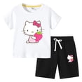 thumbnail image 3 of Camiseta con estampado de dibujos animados de verano de Hello Kitty + Pantalones casuales traje de dos piezas de manga corta de algodón para niños y niñas pueden usar, 3 of 5
