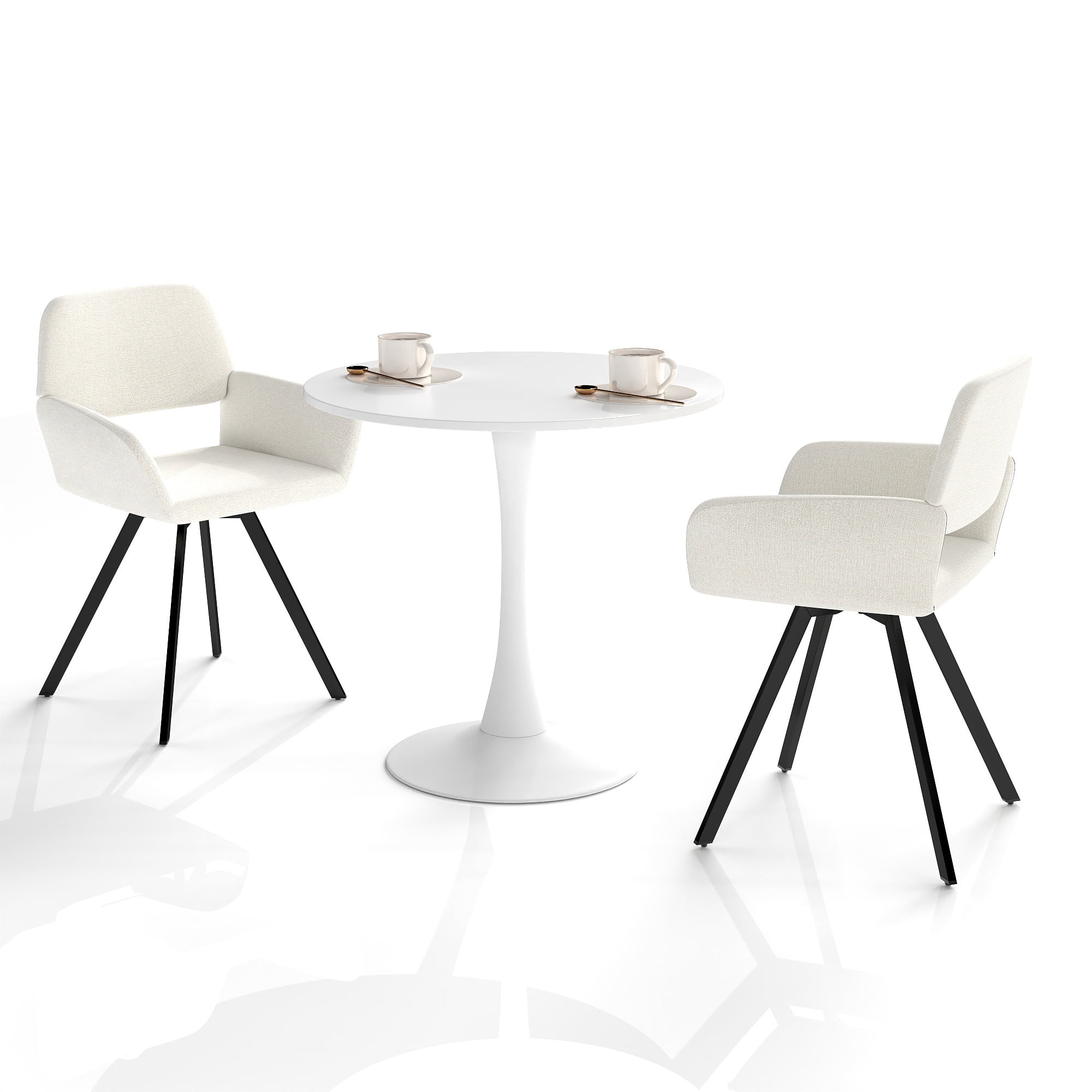 Homy Casa Set of 2 Modern Upholstered Swivel Accent Chairs with Arms for Coffee Corner Beige