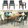 thumbnail image 6 of Costway 6 PCS Patio Rattan Dining Set Acacia Wood Table Stackable Chair Bench, 6 of 10