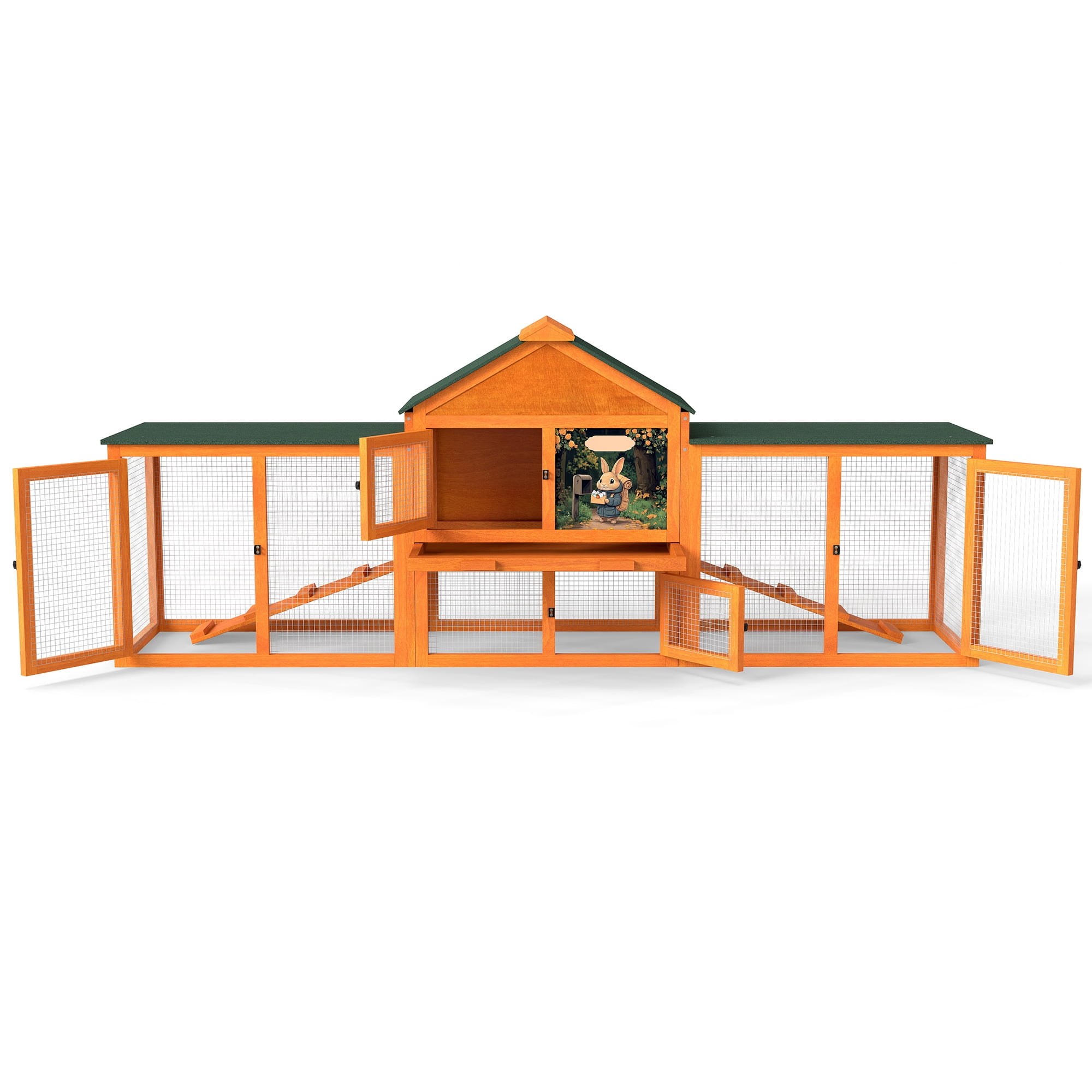 Pefilos 83" Large Rabbit Hutch Indoor and Outdoor Wood Bunny Cage with A Tray and Runs for Small Animals, Chicken Coops Nesting Box, Orange