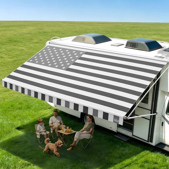 Camper RV Awning Fabric Replacement – 19.5oz Heavy-Duty Vinyl, Waterproof & UV-Resistant, Quick DIY Install, Universal RV Trailer Canopy (Gray, 13FT/12'2")