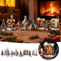 Christmas Village Sets 12 Pcs LED Lighted Houses with Figurines, Resin Winter Village Display for Christmas Town Scene Desktop Table Indoor Room Decorations