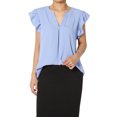 thumbnail image 1 of TheMogan Women's S~3X Ruffle Flutter Sleeve Split Neck Hi Low Hem Relaxed Blouse Top, 1 of 7