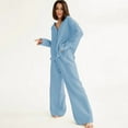 thumbnail image 4 of Womens Cotton Gauze Loungewear Sets Casual Button Down V-Neck Long Sleeves Shirt and Wide Leg Pants Outfits Blue M, 4 of 7