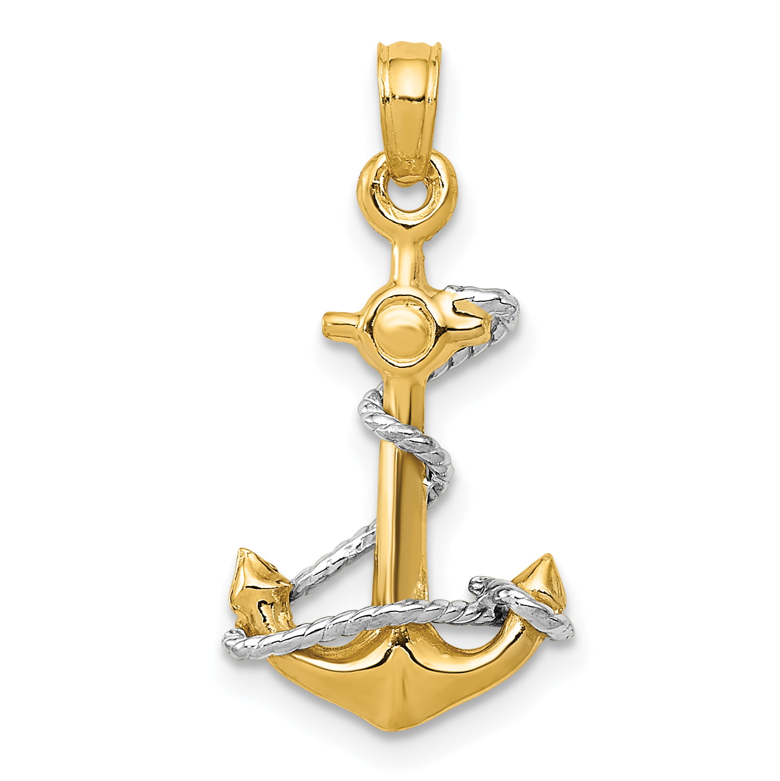 14k Yellow Gold 3D Ship Anchor and Wheel Nautical Pendant Necklace 