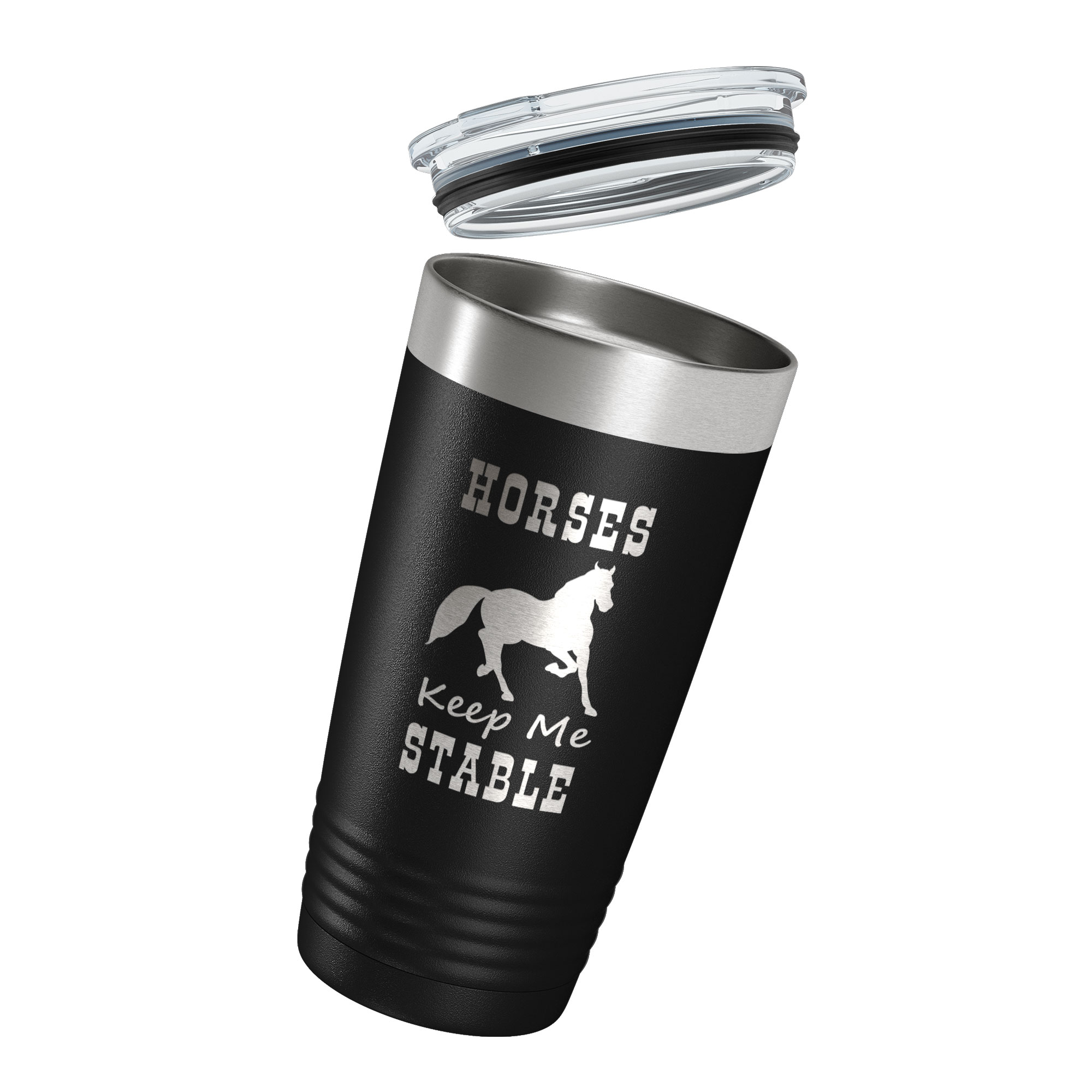 Horses Keep Me Stable Tumbler Horseback Rider Travel Mug Insulated Laser Engraved Equestrian Coffee Cup Gift 20 oz Black