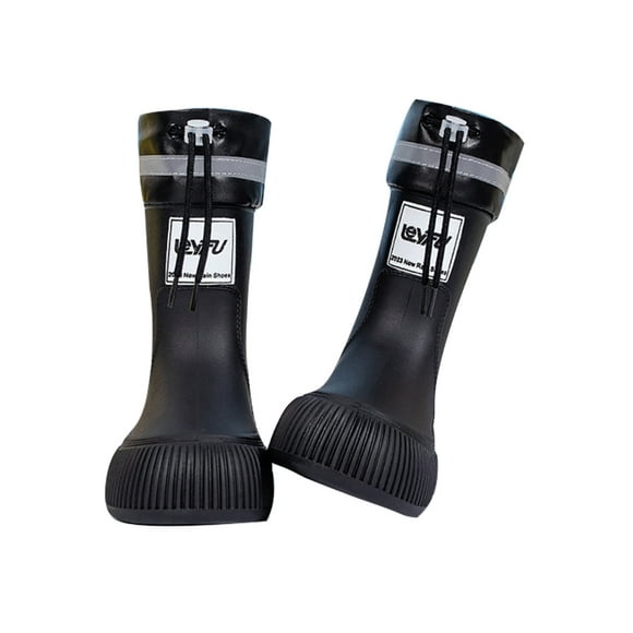 Woobling Women Rubber Boot Waterproof Garden Shoes Slip Resistant Rain Boots Lightweight Rainboot Womens Drawstring Pull On Booties Black 3# 4.5-5