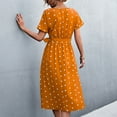 thumbnail image 4 of Vestido de manga corta con estampado de lunares, cinturón, cuello redondo y botones delanteros - Amarillo, talla S Summer Chic, 4 of 6