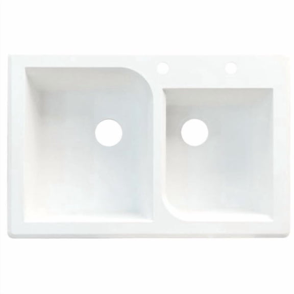 Transolid Radius 33in x 22in silQ Granite Drop-in Double Bowl Kitchen Sink with 3 ABD Faucet Holes, In White