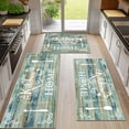 thumbnail image 3 of MeyJey Farmhouse Kitchen Rug Set, 3 Piece Non-Slip Kitchen Mat Machine Washable Runner Rug for Home Floor and Living Room, Washed Teal/Brown, 3 of 14