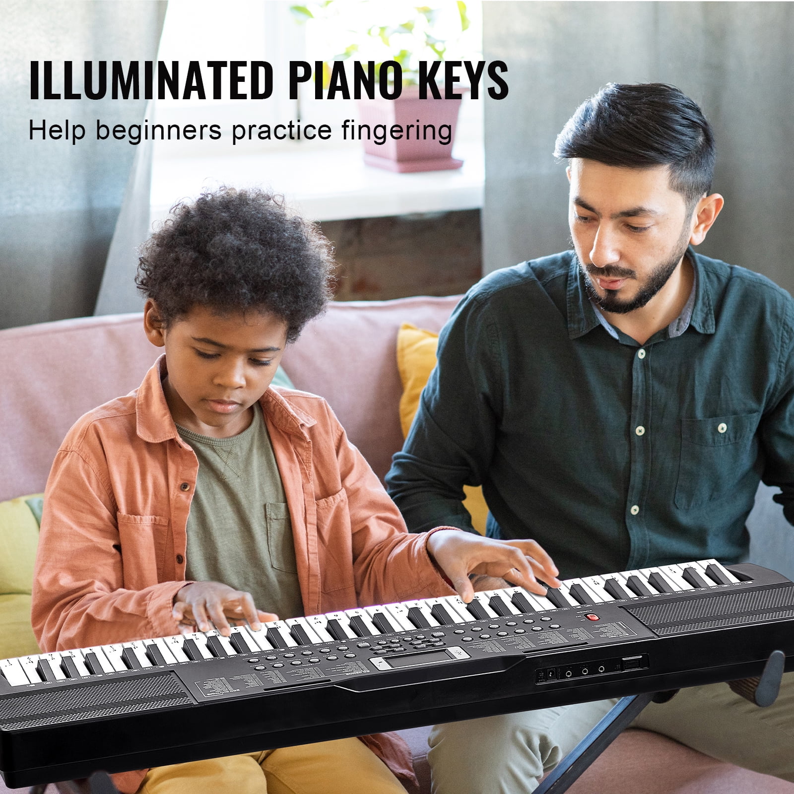 KFFKFF 61 Key Electric Piano Keyboard, Semi-Weighted, 200 Unique Rhythms. Compact Digital Piano Includes 60 Preloaded Songs, Integrated Dual Speakers, Headphones Learning Stickers for Novices.