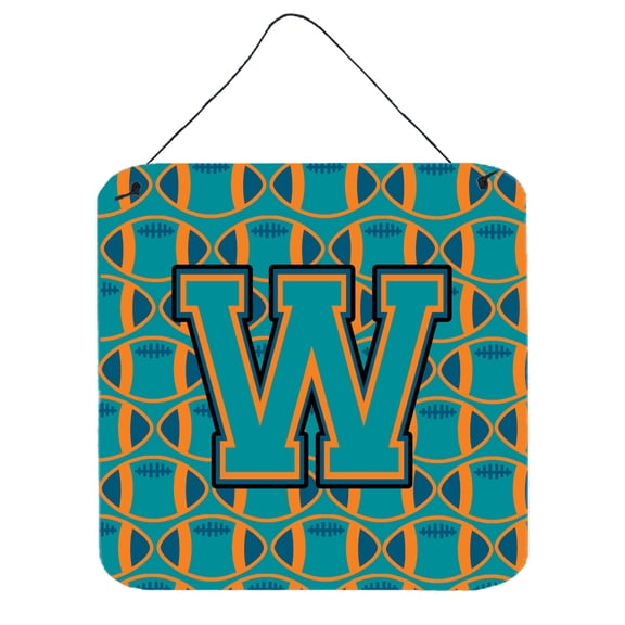 Letter W Football Aqua Orange and Marine Blue Wall or Door Hanging Prints