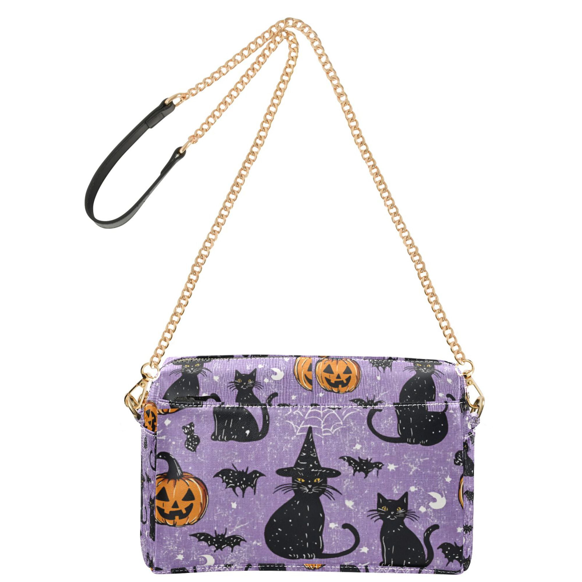 FORMRS Women Crossbody Purse with Chain Strap Vegan Leather Shoulder Handbag, Halloween Cats