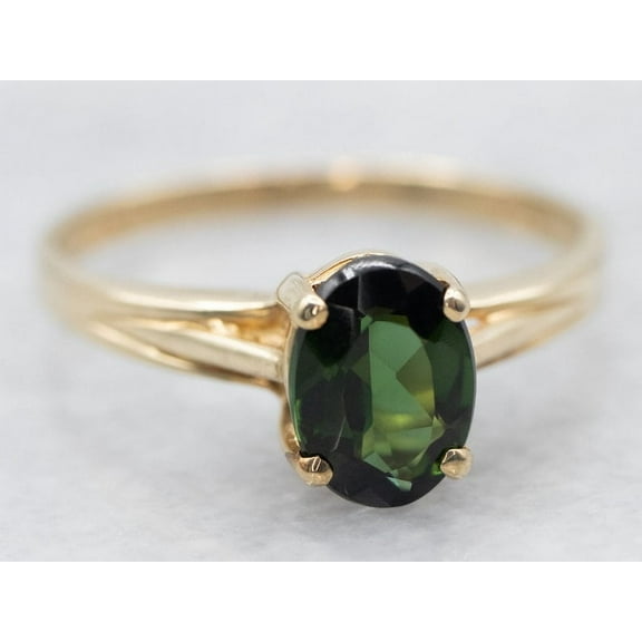 Green Tourmaline Solitaire Ring, Yellow Gold Tourmaline Ring, Tourmaline Jewelry, Birthstone Ring, Right Hand Ring, Gifts for Her