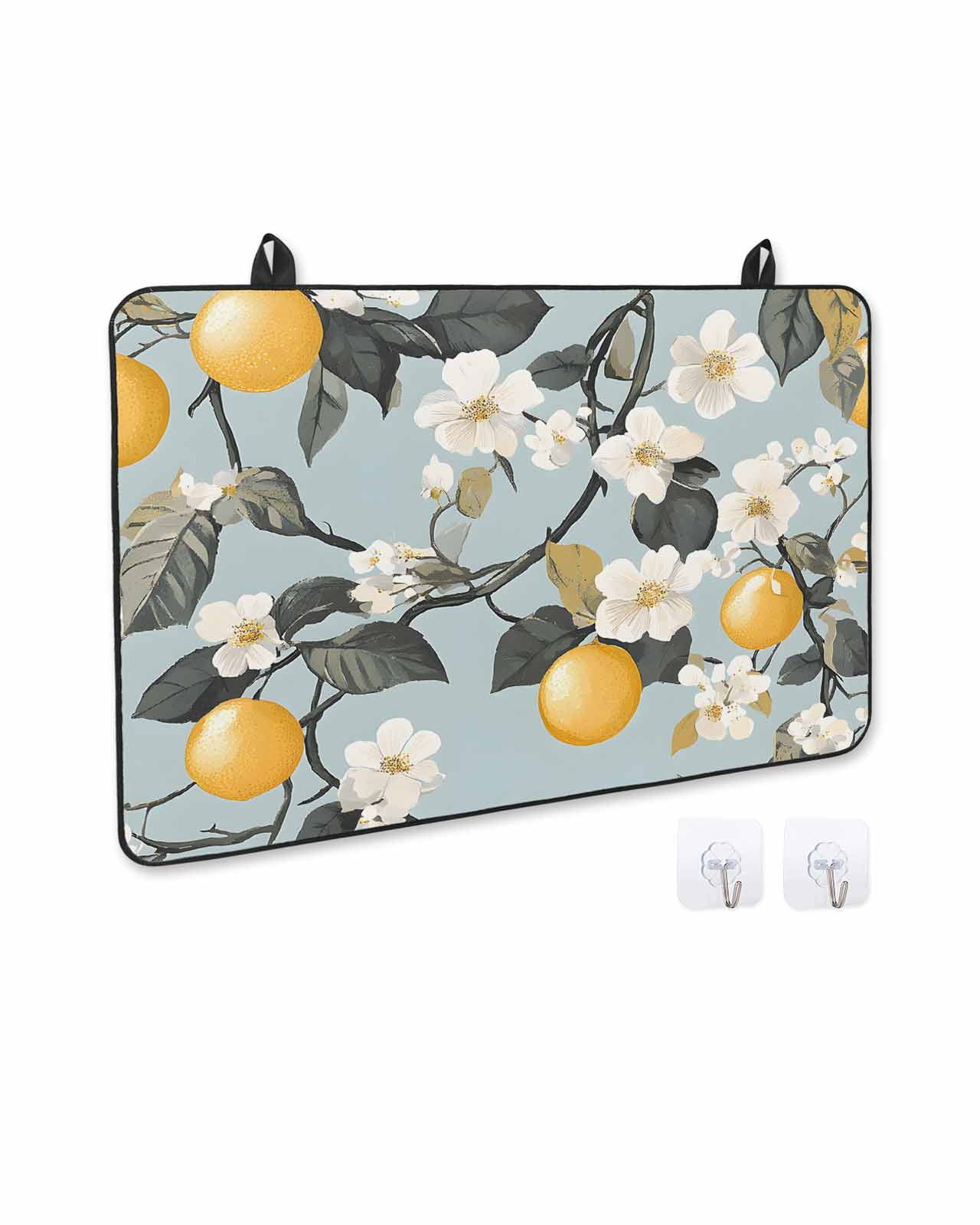 nqOlkjepod Large Induction Cooktop Protector Mat 24"x21", Lemon Flower Stove Top Covers for Electric Stove, Summer Floral Fruit White Floral Branch Stove Burner Cover Mats, Glass Top Stove Cover