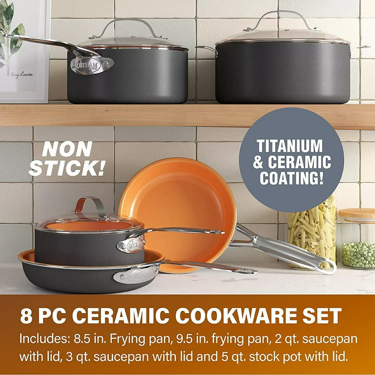 Gotham Steel Copper 8-Piece Stainless Steel Cookware Set with Non-Stick  Coating in the Cooking Pans & Skillets department at