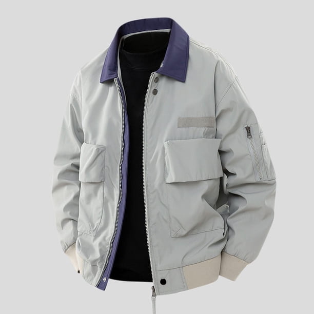 Blusa y camisa de manga larga con cuello vuelto para hombre, ropa de trabajo a prueba de viento de color sólido de otoño, chaqueta informal de solapa de manga larga para hombre, abrigo de poliéster