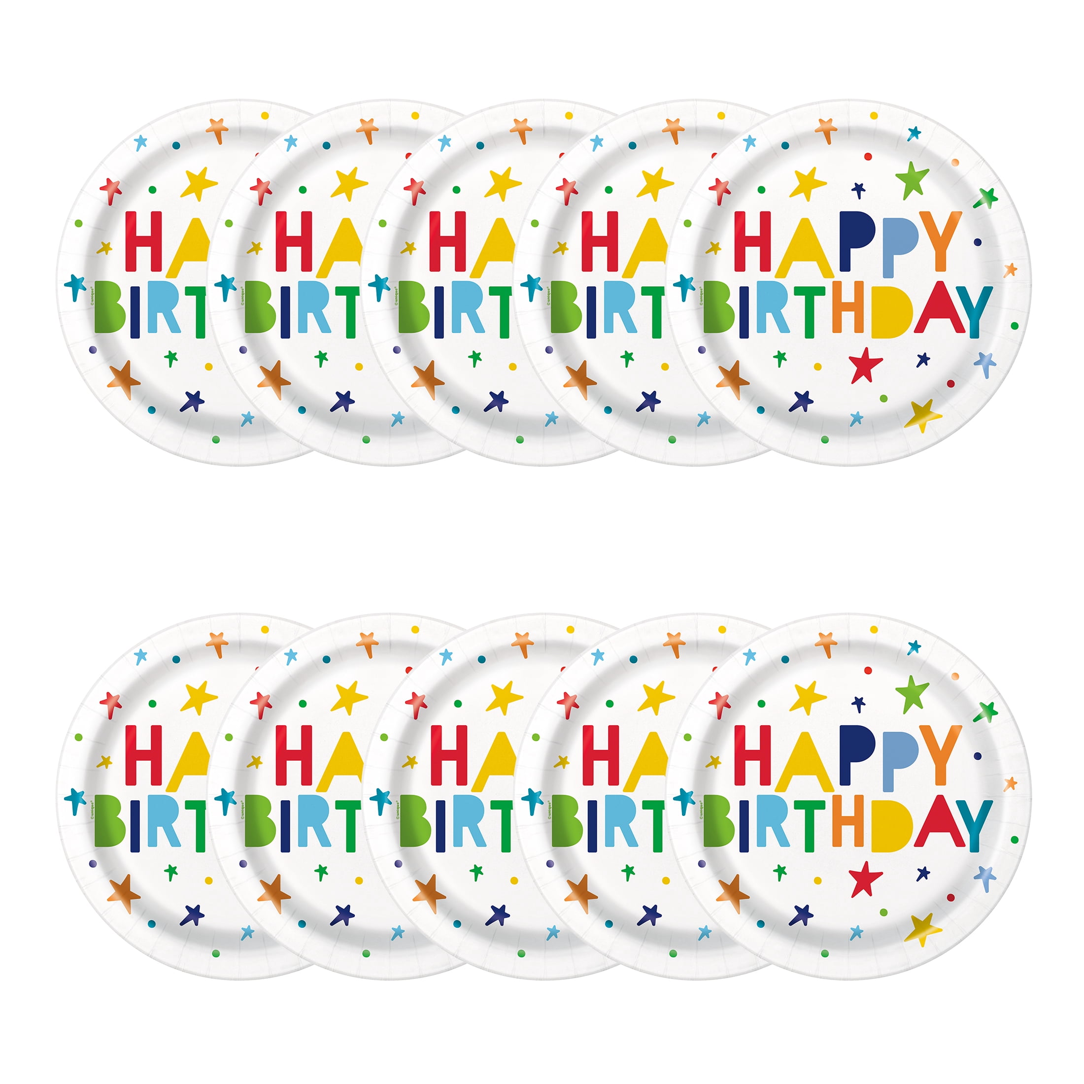 Stars Happy Birthday Disposable Paper Plates, 9", Multicolor, 10 Pieces, by Way To Celebrate