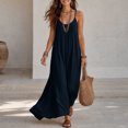 thumbnail image 2 of LEAVINGSUO Summer Dresses For Women Round Neck Thin Spaghetti Straps Sleeveless Skirt Solid Loose Casual Maxi Dress Navy XL, 2 of 5