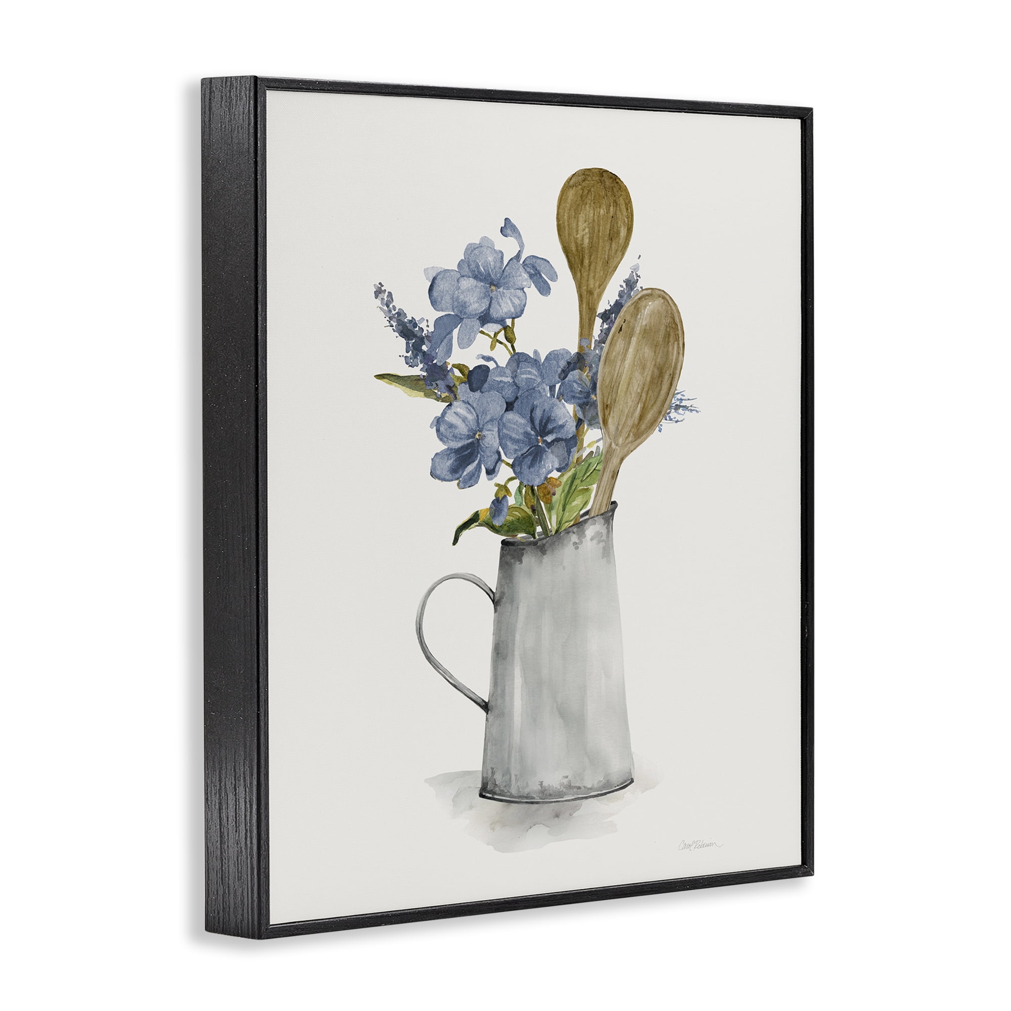 Stupell Industries Kitchen Spoons & Blue Blooms Black Framed Giclee Art, design by Carol Robinson