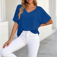 thumbnail image 4 of yillto Womens Blouse Summer V Neck Plain Short Sleeve Loose Top Casual Trendy Dressy Shirts Outfits, 4 of 6