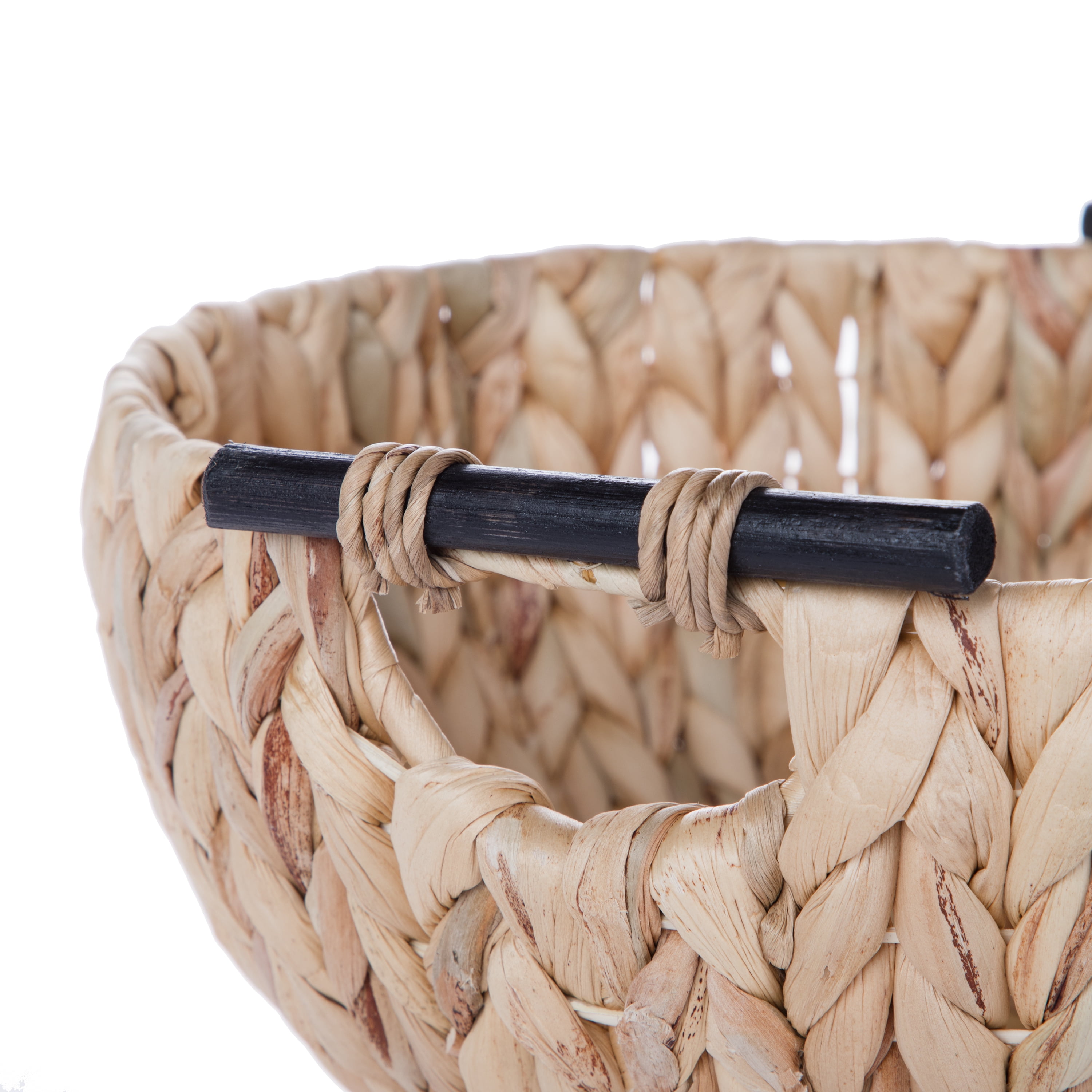 (4 pack) Better Homes & Gardens Natural Woven Water Hyacinth Decorative Bowl with Wooden Handles