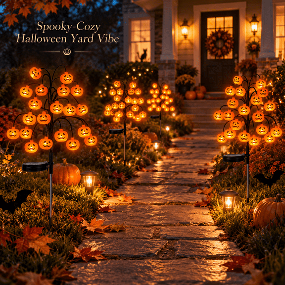 20Pcs Solar Powered Halloween Pumpkin Branch Lights, Waterproof Led String Lamp, Warm Ambience Lighting for Garden Terrace Yard Outdoor Festival Scene Decoration